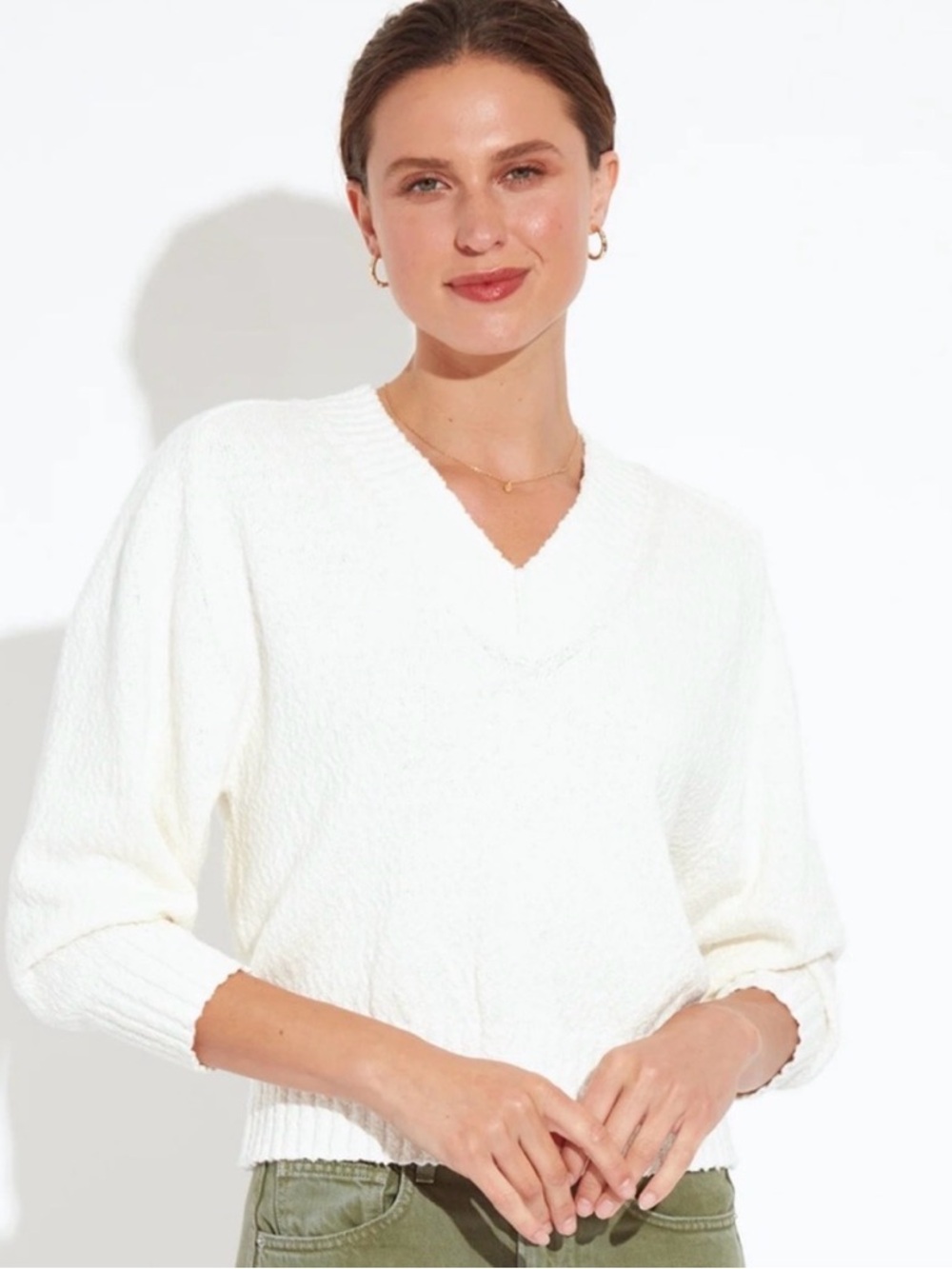 The Reset R Label Oversized Chalk White Darling V Neck Long Sleeve Knit Sweater